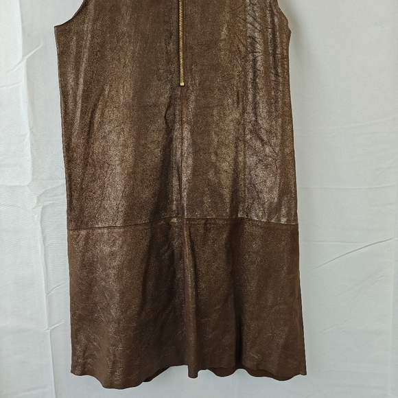 $1000 Vince Metallic Paper Leather Suede Mini Sleeveless Dress Bronze Brown Size - Picture 13 of 16